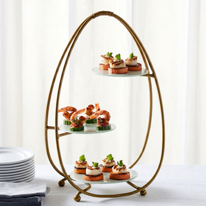 Elegant Gold Oval 3 <b>Tier</b> <b>Cake</b> Stand Dessert Display Stand with Round Glass Plates for Wedding Party Buffet Food Presentation Lux - Product Image 1