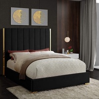 Cadre de lit matelassé en velours, literie en métal doré poli et au design moderne, plateforme grande taille, king size