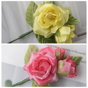 ดอกกุหลาบประดิษฐ์ CallaFloral สีชมพูเหลือง ก้านเดี่ยว ผ้าทอแบบแพน สำหรับตกแต่งภายใน - Product Image 3