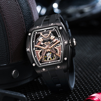 Montre mécanique de luxe pour homme, squelette ajouré, étanche, boîtier barillet en acier inoxydable, automatique