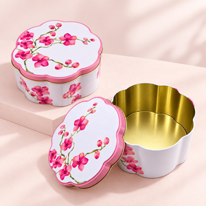 Boîte en métal en forme de fleur de qualité alimentaire, vide, avec couvercle, personnalisable, pour emballage de bonbons, chocolats et biscuits - Product Image 1