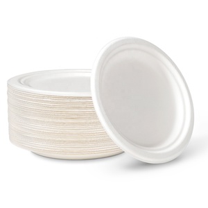 7 Inch Round White Heavy Duty Oilproof Compostable Paper Plates Sugarcane Disposable Plates Plates Sets Dinnerware