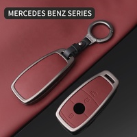 Coque de clé de voiture en alliage gris style tendance avec double cuir rouge et métal pour clés de voiture – Fabrication usine