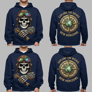 Sudadera con Capucha Unisex, Diseño de Piloto con Calavera, Estampado, Poliéster/Algodón, Felpa, Tejido de Punto, Casual, Primavera, Corte Regular, Logotipo Frontal - Product Image 1