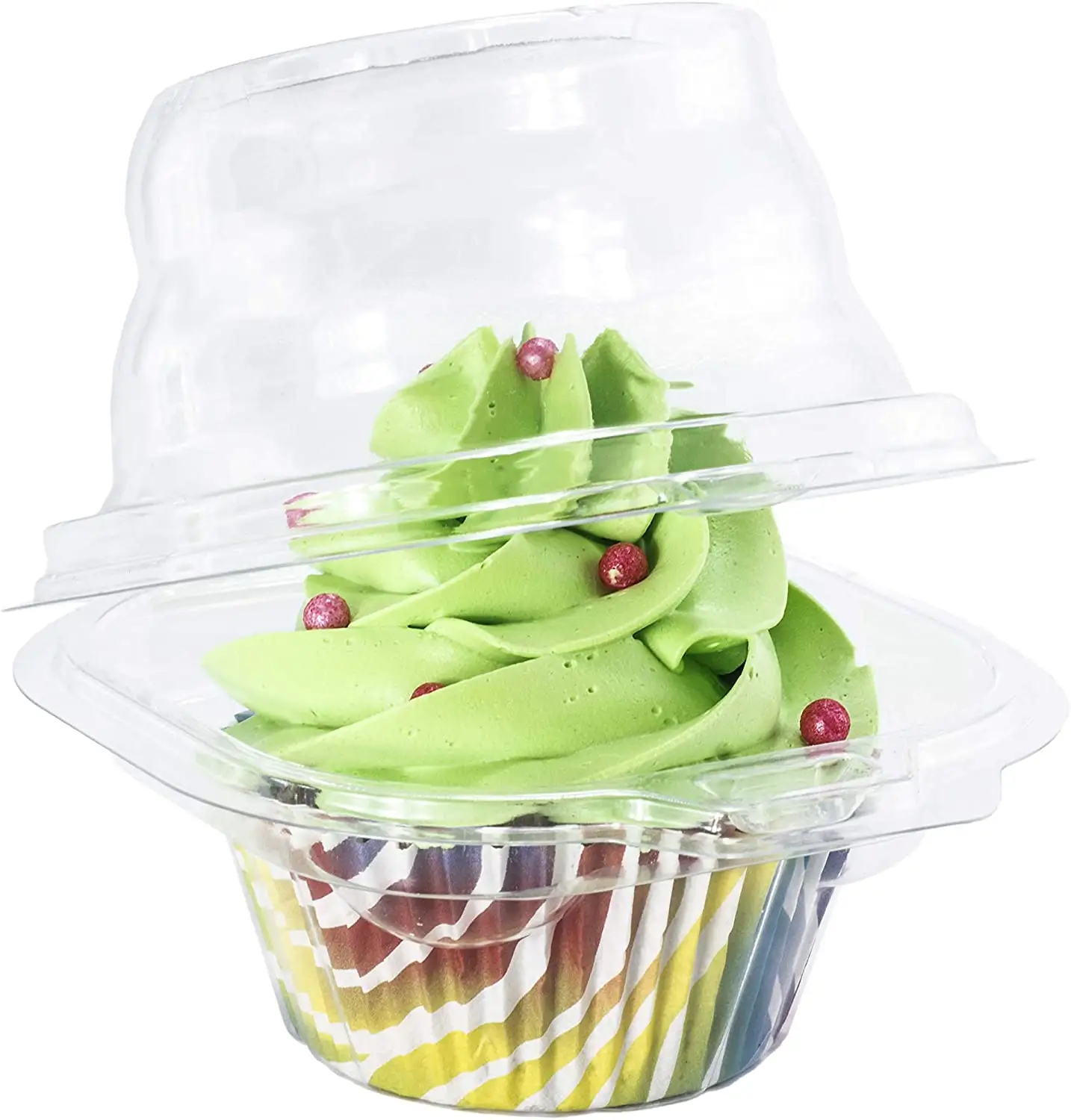 플라스틱 무스 케이크 포장 상자 투명한 두 배 개인적인 컵 케이크 콘테이너 공간 단 하나 컵케이크 상자