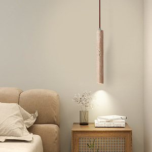 Yellow Travertine <b>Pendant</b> <b>Light</b> Wabi-Sabi Style Middle Size Adjustable Height LED for Bedroom & Living Room - Product Image 1