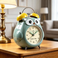 Jam Alarm Mini Bentuk Burung Hantu Kreatif Berbahan Logam, Desain Kartun, Dapat Diisi Ulang, Bercahaya, dan Senyap