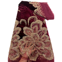 Tissu en dentelle de velours de luxe NI.AI avec perles et sequins, broderie nigériane, tulle africain lourd 2026 pour robe de mariée et de soirée