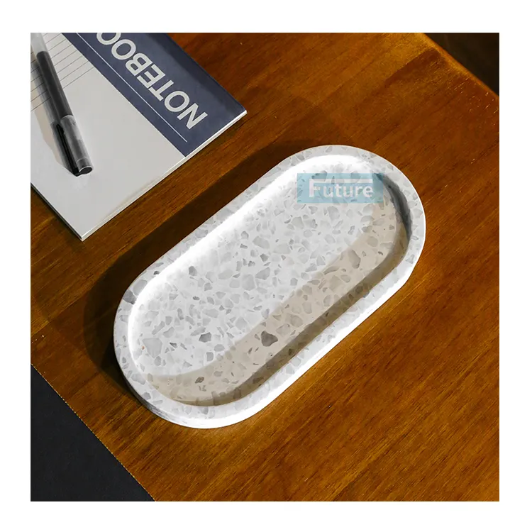 Фабрика дропшиппинг нордический белый натуральный мраморный камень ремесла Овальный терраццо камень цемент прокатные курительные мраморные лотки для продажи