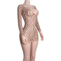 Combinaison à imprimé léopard, tenue de club, décolleté plongeant, manches longues, costume de danse sexy, tenue de rave, tenue exotique