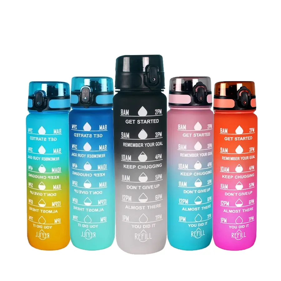 Penjualan Laris Botol Air Plastik Gym Logo Kustom Sublimasi Gradien Motivasi 1000Ml 32Oz Kapasitas Besar