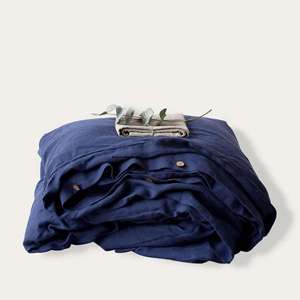Washed Green Linen Bedding <b>Set</b> 200TC with <b>Duvet</b> Cover Two <b>Pillow</b> Shams 3 Piece Ensemble for Home Hotel Hospital Decor - Product Image 3