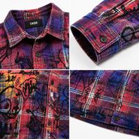 TaiDe Maßgeschneiderte Karierte Graffiti-Print Hemd-Jacke Cropped Boxy Knopfleiste OEM ODM Hochwertige Bekleidungsherstellung für Herren