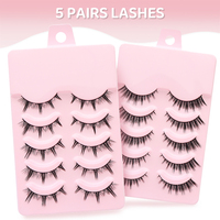 5 paires de faux cils Manga Devil en vison synthétique, cils en bande effet vison, bande en coton, cils postiches pour le maquillage