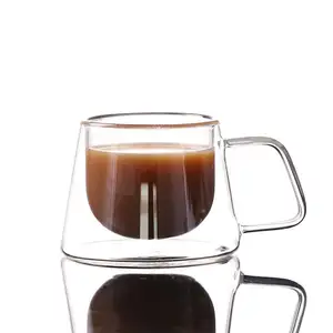 Tazza da caffè in vetro borosilicato trasparente a doppia parete Eco Friendly tazza da caffè in vetro tondeggiante tazza da caffè con Logo personalizzato