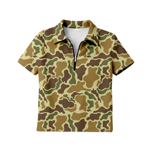 Camiseta de manga corta con cremallera y estampado de camuflaje personalizado GT1598, antiarrugas, para mujer adulta, venta al por mayor, top de verano para adulta. - Product Image 5