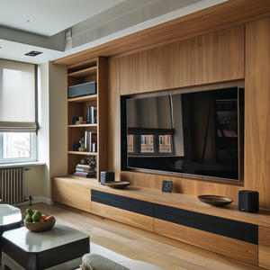 <span class=keywords><strong>Support</strong></span> <span class=keywords><strong>mural</strong></span> <span class=keywords><strong>TV</strong></span> moderne et contemporain, pliable, minimaliste, écologique, en bois, avec rangement, pour utilisation dans les fermes et les hôtels - Product Image 2