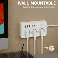 Multiprise électrique industrielle pour hôpitaux 10A à 3 prises avec ports USB Type-C, rallonge et interrupteur