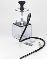 Set Kotak Shisha Hookah Baru dari Akrilik Transparan dengan Mangkuk Silikon dan Lampu LED