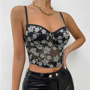 Corsé de Moda para Mujer, Tipo <span class=keywords><strong>Fiesta</strong></span>, con Malla, Estampado Floral, de Encaje y Lentejuelas, <span class=keywords><strong>Top</strong></span> Bralette, Korset para Mujer - Product Image 3
