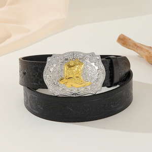 1Pc Western Cowboy Stijl Riem Voor Mannen En Vrouwen Beschikbaar, Zilveren Basis Gesp Legering - Product Image 3