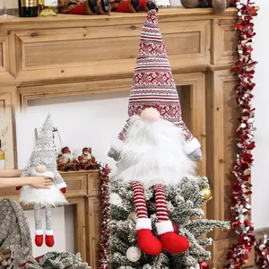 Grosir natal gnome besar-Gnome Natal Pohon Topper, 22 Inch Besar Bahasa Swedia Tomte Gnome Hiasan Natal Santa Gnome Plush Natal Dekorasi