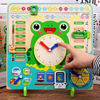 Horloge d'apprentissage en bois Montessori pour enfants, horloge d'enseignement multifonctionnelle en forme de grenouille, calendrier, temps, météo, apprentissage précoce des enfants