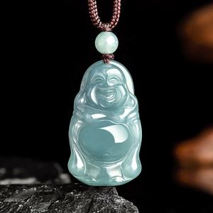 Colgante de Jadeíta Natural Azul Agua con Buda, Diseño Original UNISEX, Estilo Chino, Regalo con Certificado de Tasación FG37 - Product Image 1