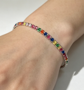 Adjustable <b>Rainbow</b> CZ Tennis <b>Bracelet</b> Brass Rhodium Plated Colorful Fashion Jewelry Wholesale - Product Image 3