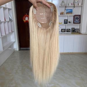 Ready to Ship Wholesale European 5"X6.5" Silk Base Human Hair Topper with Silicone Skin Base Silk Top Women <b>Toupee</b> - Product Image 1