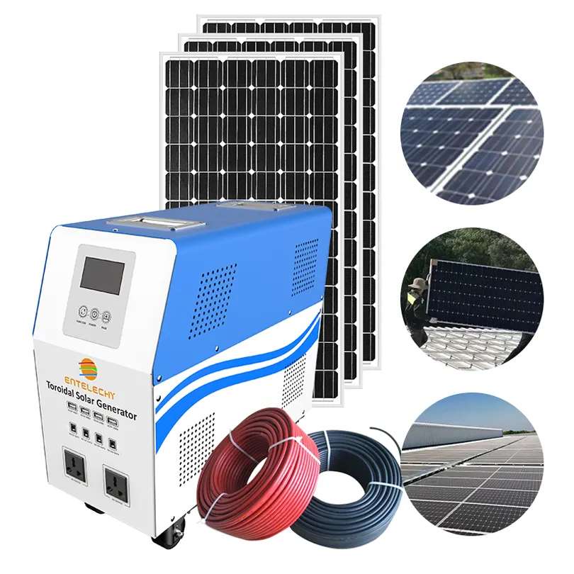 الصناعية المحمولة البسيطة 500w تعمل بالطاقة الشمسية المنزلية طقم مولد كاملة 220V 1000 واط 2000w 3000 واط 5000 واط