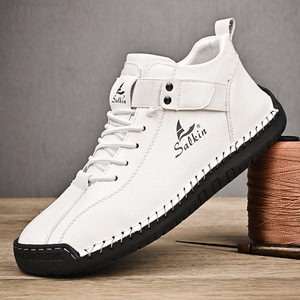 New 2025 Handmade PU Leather Casual Men Shoes Design Sneakers Man Breathable Leather Shoes Men Ankle <b>Boots</b> Outdoor - Product Image 2
