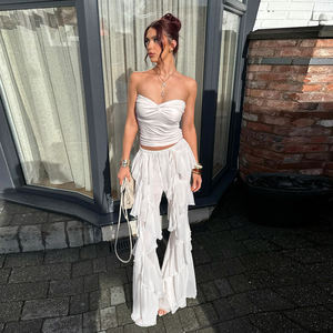 Pantalones de mujer de cintura alta con volantes de gasa, acampanados, transparentes, de ajuste holgado, a la moda, informales, para fiesta o playa - Product Image 4