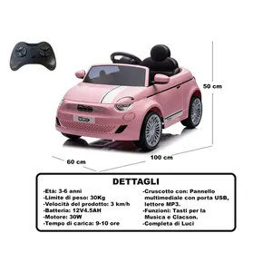 Auto de Juguete Fiat 500 Rosa, Vehículo Eléctrico para Niños de 12V con Control Remoto y Luces, de 3 a 6 Años - Product Image 3