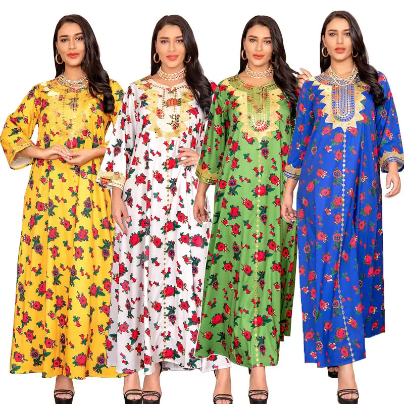 2024305 305 mujeres Maxi vestido elegante moderno árabe última moda Kaftan Dubai Floral impreso Jalabiya mujer musulmana Abaya