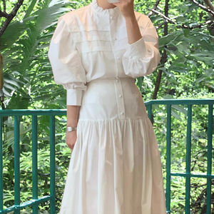 ชุดเซ็ตผู้หญิงสำหรับฤดูร้อนปี 2026 ผ้าแคนวาสโพลีเอสเตอร์/คอตตอนแบบเป็นมิตรต่อสิ่งแวดล้อม คอตั้ง สีพื้น แขนยาว กระโปรงทรงเข้ารูปช่วยกระชับเอว - Product Image 2