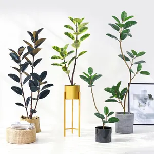 Dekorasi pohon palsu dalam ruangan, pohon palsu dalam Pot tanaman plastik pohon buatan tanaman karet palsu untuk dekorasi rumah kantor ruang tamu