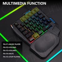 Teclado para Juegos de Una Mano OEM ODM, 35 Teclas, LED de Arcoíris, USB con Cable, Ergonómico, con Reposamuñecas, Mini Portátil, Compatible con PS4, PS5, Xbox, PC, Laptop