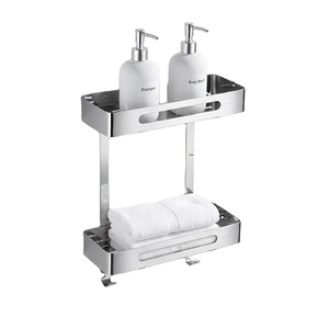 Étagère de douche murale à 2 niveaux en acier inoxydable, finition polie, design rectangulaire, gain de place - Product Image 1