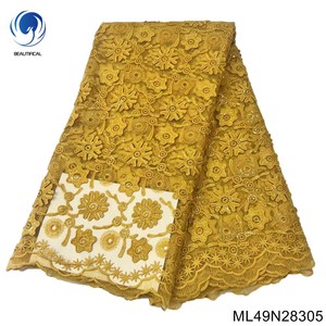 Beaux matériaux de dentelle de paillettes de broderie de tissu Orange Brunt pour le mariage nigérian 5 Yards tissu de Tulle ML49N283 - Product Image 6