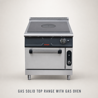 Cuisinière professionnelle à gaz JUSTA avec four intégré, plaques chauffantes en fonte et station de cuisson en acier inoxydable pour restaurant