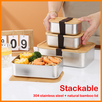 Caja Bento de acero inoxidable 304 para adultos, apta para microondas, lavavajillas, a prueba de fugas, fiambrera de madera para niños