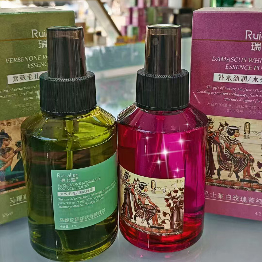 Ruicalian Moisturizing Shrinking Pores Firming Verbena Rosemary Essence Liquid Rose Hydrosol Pure Dew Spray for Daily Use 125ml