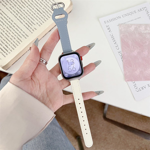 Bracelet de montre en cuir color block avec boucle <span class=keywords><strong>ronde</strong></span>, élégant et fin, compatible avec les montres connectées, style mode féminin - Product Image 5