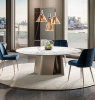 Ensemble de table à manger rectangulaire moderne de grande taille avec 14 chaises, acier inoxydable doré, marbre blanc, durable, respectueux de l'environnement, pour hôtel et villa