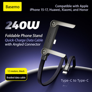 Câble de charge de type C Bemo 240W, charge rapide pour tablette et téléphone portable, 1m, matériau tissé noir - Product Image 2