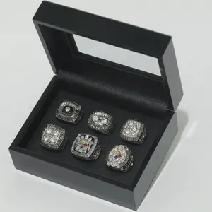 Wholesale Pittsburgh Steelers Football Championship Ring 6-Pcs Set With Black Wooden Display Box Set