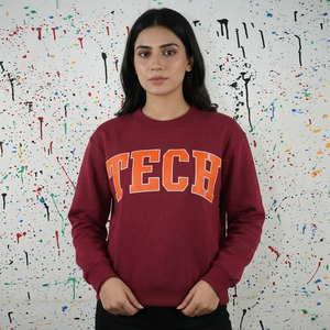 Tech Crew Neck Sweatshirt <b>Men's</b> Maroon Orange Letter Print Regular Fit Casual Autumn Knitted Cotton <b>Pullover</b> URBAN PRODUCTIONS - Product Image 1