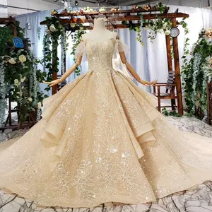 HTL652 Jancember Gaun Pernikahan Pengiring Pengantin Berta Bahu Terbuka, Manik-manik Elegan Asli dengan Kereta Panjang