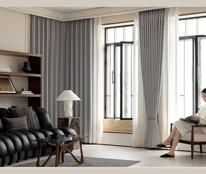 Rideaux occultants en chenille <span class=keywords><strong>double</strong></span> face de couleur unie pour chambre à coucher, ensemble complet haut de gamme avec tringle, sur mesure, modernes pour <span class=keywords><strong>baie</strong></span> vitrée - Product Image 4